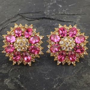 Simulated Pink Topaz Gold Tone Earrings